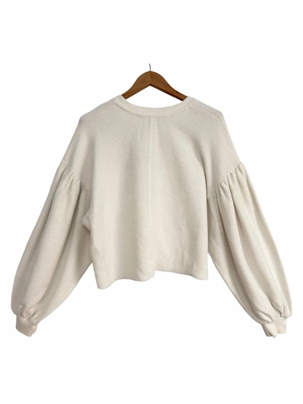 Free People White Balloon Sleeve Cropped Sweatshirt Raw Hem Pullover Top Small
